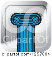 Poster, Art Print Of Blue Pillar Column On A Square Silver Icon