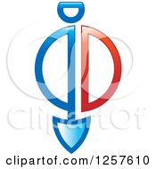 Clipart Of A Red And Blue Abstract Shovel Icon Royalty Free Vector Illustration