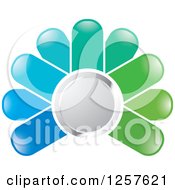 Poster, Art Print Of Green And Blue Abstract Flower Button Logo