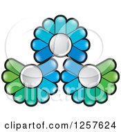 Poster, Art Print Of Green And Blue Abstract Flowers Button Logo