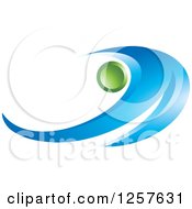 Abstract Blue Wave And A Green Orb Logo