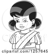 Clipart Of A Black And White Sinhala Girl At Temple Royalty Free Vector Illustration
