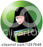 Poster, Art Print Of Happy Muslim Girl Carrying Books Over A Green Circle