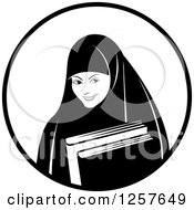 Poster, Art Print Of Black And White Happy Muslim Girl Carrying Books In A Circle