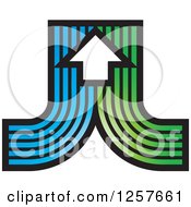 Curves Of Blue And Green With An Arrow