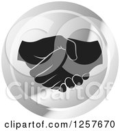 Poster, Art Print Of Black And White Hands Shaking In A Silver Circle Icon
