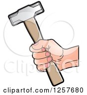 Clipart Of A White Hand Holding A Hammer Royalty Free Vector Illustration by Lal Perera