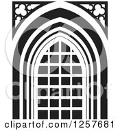 Clipart Of A Black And White Gothic Window Royalty Free Vector Illustration