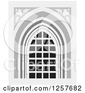 Clipart Of A Grayscale Gothic Window Royalty Free Vector Illustration