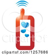 Clipart Of A Red Cell Phone With Hearts Royalty Free Vector Illustration by Lal Perera
