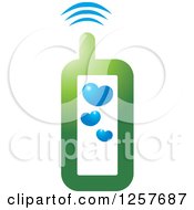 Clipart Of A Green Cell Phone With Hearts Royalty Free Vector Illustration by Lal Perera