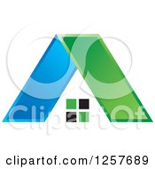 Clipart Of A Green And Blue House Royalty Free Vector Illustration
