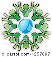 Clipart Of A Circle Of Green Cheering People Around Blue Royalty Free Vector Illustration