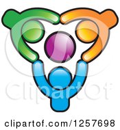Clipart Of Colorful Diverse Team Of People Holding Hands Around An Orb Royalty Free Vector Illustration by Lal Perera
