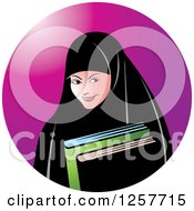 Poster, Art Print Of Happy Muslim Girl Carrying Books Over A Purple Circle