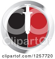 Poster, Art Print Of White Syringe Over Black And Red On A Silver Round Icon