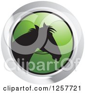 Clipart Of A Black Silhouetted Horse With Reins In A Green And Chrome Circle Royalty Free Vector Illustration by Lal Perera