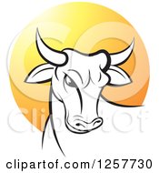 Clipart Of A Black And White Bull Over A Sunset Royalty Free Vector Illustration by Lal Perera