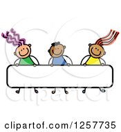 Clipart Of A Diverse Group Of Stick Children Carrying A Blank Banner Sign Royalty Free Vector Illustration