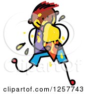 Clipart Of A Black Stick Boy Messily Eating A Waffle Ice Cream Cone Royalty Free Vector Illustration