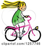 Blond White Stick Girl Riding A Bike