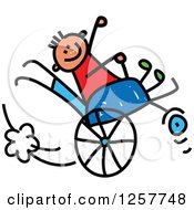 Poster, Art Print Of Happy White Disabled Stick Boy Playing In His Wheelchair