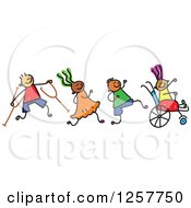 Clipart Of A Diverse Group Of Disabled Stick Children Running And Playing Royalty Free Vector Illustration