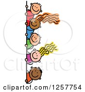 Diverse Group Of Stick Children Looking Around A Corner Or Sign