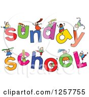 Poster, Art Print Of Diverse Group Of Stick Children Playing On Sunday School Text