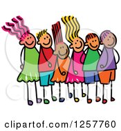 Poster, Art Print Of Diverse Group Of Stick Children Waiting In Line