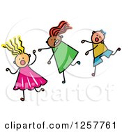 Poster, Art Print Of Diverse Group Of Scared Stick Children Running