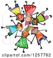 Poster, Art Print Of Diverse Group Of Stick Children Laying Down In A Circle With Their Heads Together