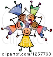 Poster, Art Print Of Diverse Group Of Stick Children Laying Down In A Star Formation With Their Heads Together