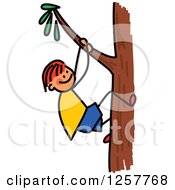 Poster, Art Print Of Red Haired White Stick Boy Climbing A Tree