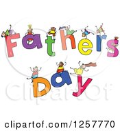 Poster, Art Print Of Diverse Group Of Stick Children Playing On Fathers Day Text