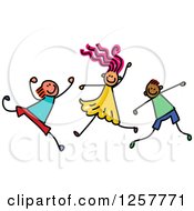 Clipart Of A Diverse Group Of Stick Children Dancing And Jumping Royalty Free Vector Illustration