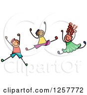 Diverse Group Of Stick Children Jumping