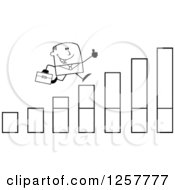 Poster, Art Print Of Black And White Stick Businessman Holding A Thumb Up And Running On An Growth Bar Graph