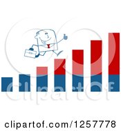 Poster, Art Print Of Stick Businessman Holding A Thumb Up And Running On An Growth Bar Graph