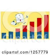 Poster, Art Print Of Stick Businessman Holding A Thumb Up And Running On An Growth Bar Graph Over Yellow
