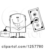 Poster, Art Print Of Black And White Happy Businessman Holding Up A Giant Dollar Bill