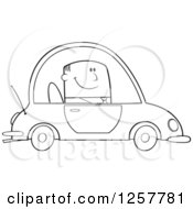 Poster, Art Print Of Black And White Happy Business Man Commuting To Work In A Blue Car