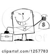 Poster, Art Print Of Black And White Wealthy Businessman Winking And Holding A Money Bag