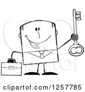 Poster, Art Print Of Black And White Happy Businessman Holding Up A Key To Success