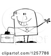 Poster, Art Print Of Black And White Happy Businessman Waving And Holding A Briefcase