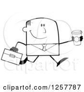 Poster, Art Print Of Black And White Happy Businessman Running With A To Go Coffee
