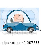 Poster, Art Print Of Happy White Business Man Commuting To Work In A Car Over Blue