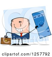Poster, Art Print Of Happy White Businessman Holding Up A Giant Duro Bill Over Blue