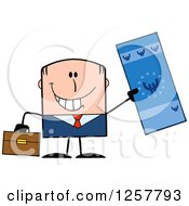 Poster, Art Print Of Happy White Businessman Holding Up A Giant Duro Bill