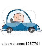 Poster, Art Print Of Happy White Business Man Commuting To Work In A Blue Car